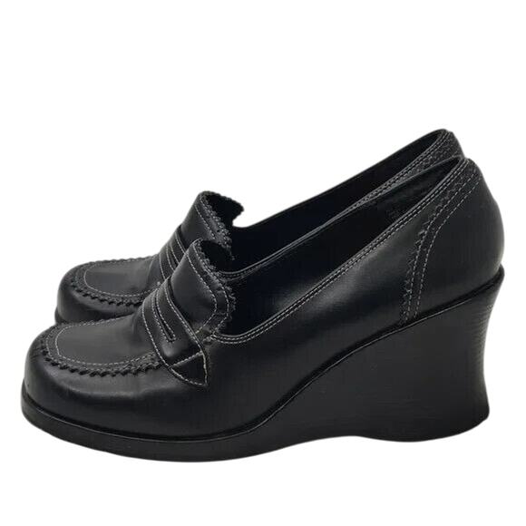 Black Y2K Wedge heel Loafers Size US 9.5 - Picture 1 of 8